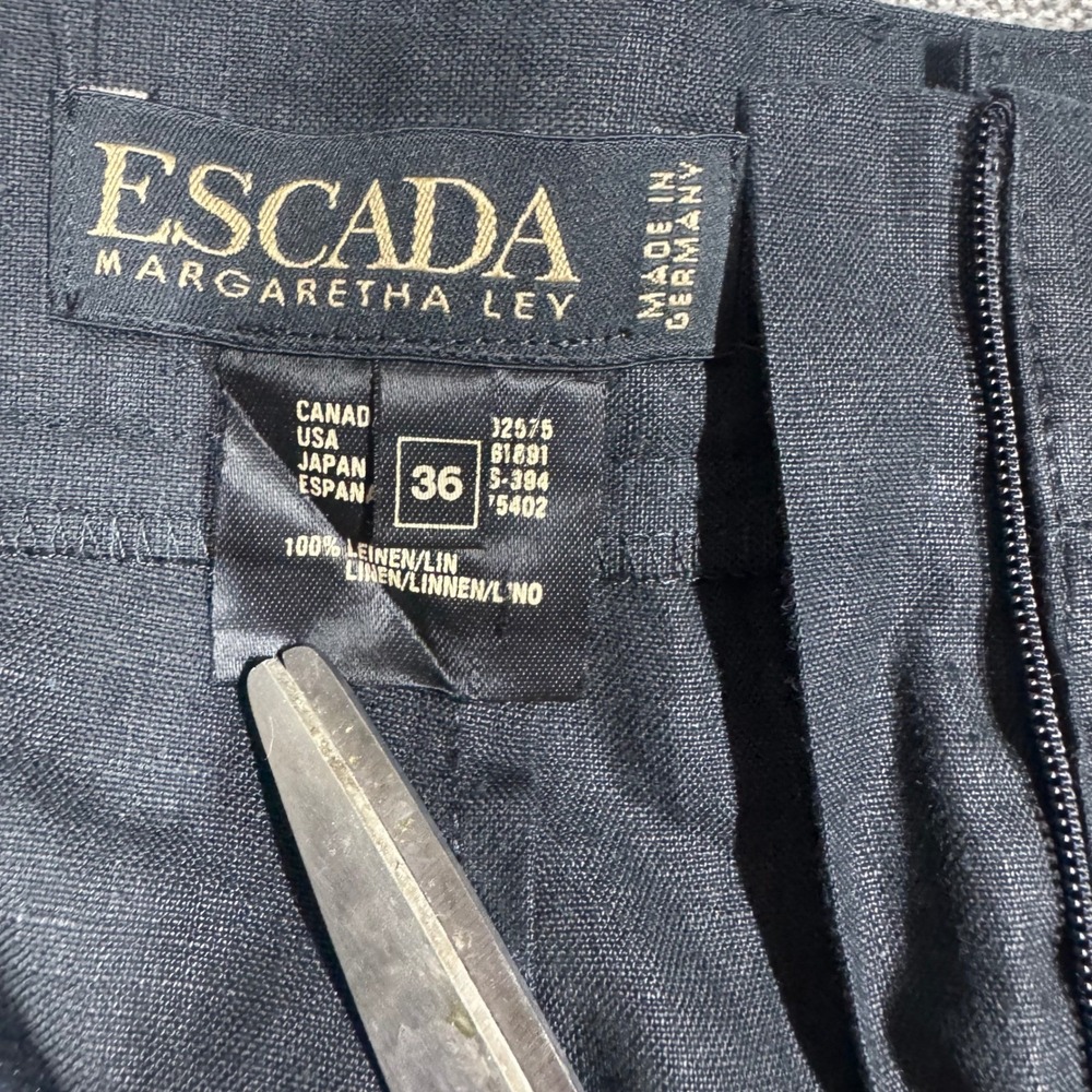 Vintage Escada Margaretha Ley Black Linen Pleated High Waist Trousers Pants 36 - Picture 9 of 10
